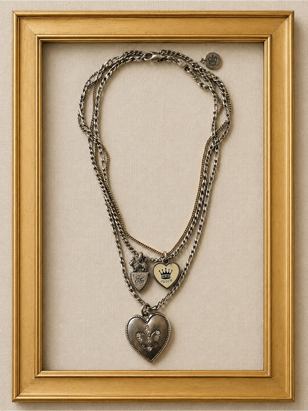 Vintage Juicy Couture Silver-Tone Multi-Layer Heart Pendant charms necklace